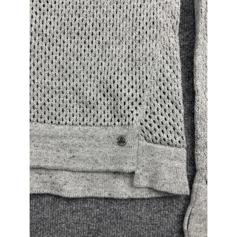 prAna Sweater Womens XL Gray Open Knit Mesh Cowl Neck Drawstring Raglan Pullover